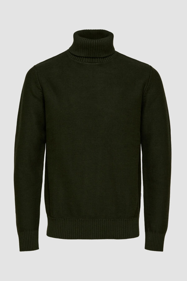 Selected Cotton polo neck jumper Green