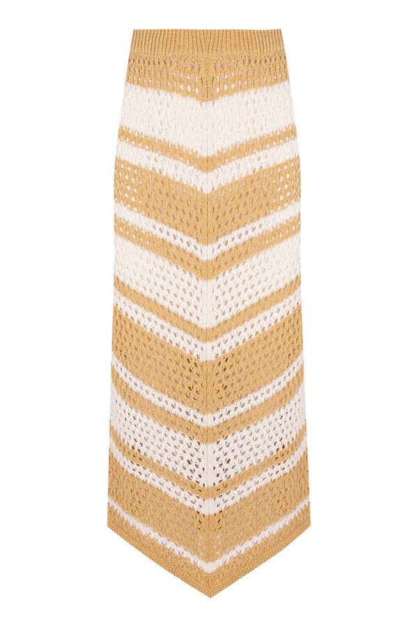 Cortefiel Two-tone jersey-knit skirt with fringing Gold