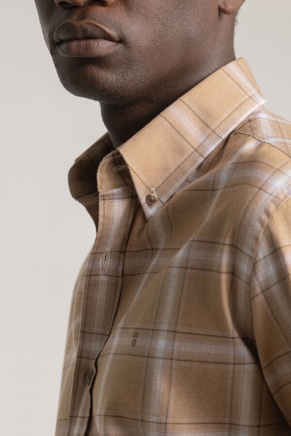 PuroEGO Camisa xadrez de algodão slim fit Castanho