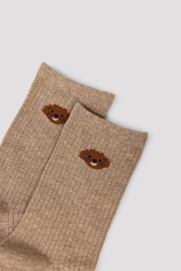 Cortefiel Dog ribbed socks Beige