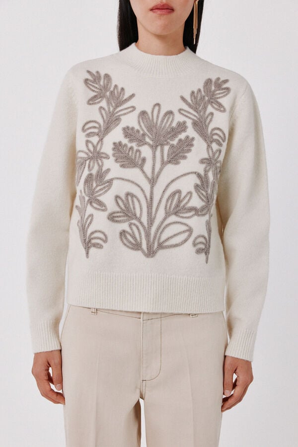 Cortefiel Floral embroidered jumper Beige