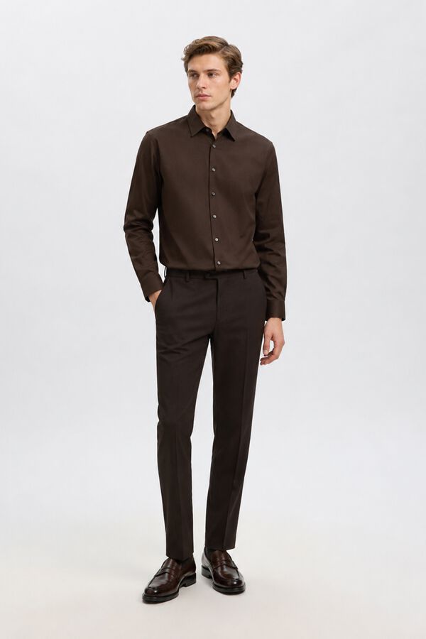 Selected Camisa de vestir slim fit Castanho