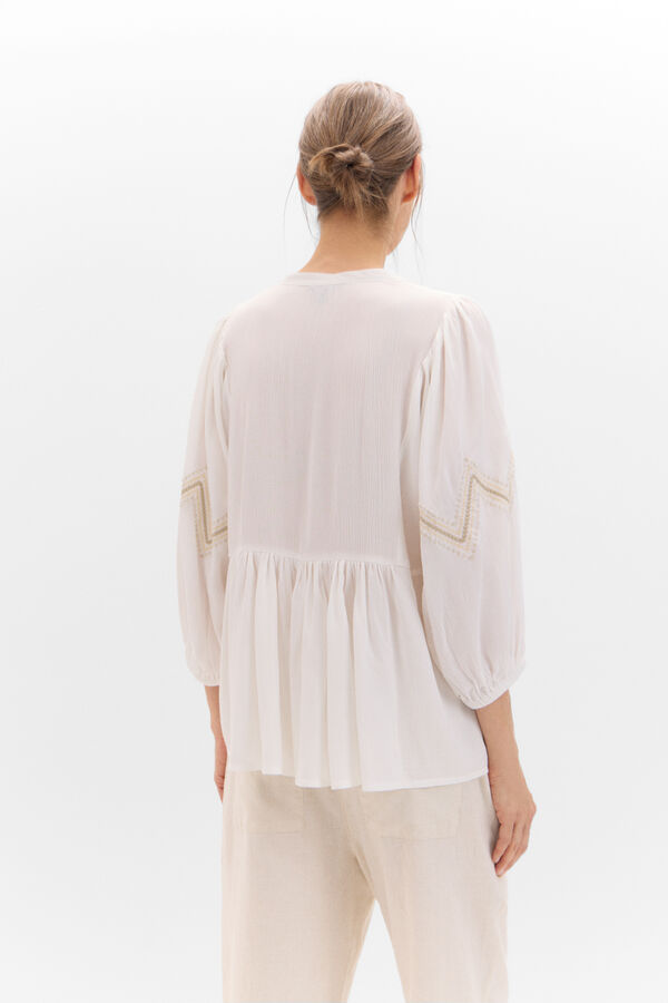 Cortefiel Embroidered yoke blouse White