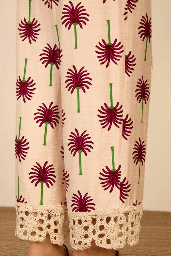 Meisie Printed cropped trousers Printed white