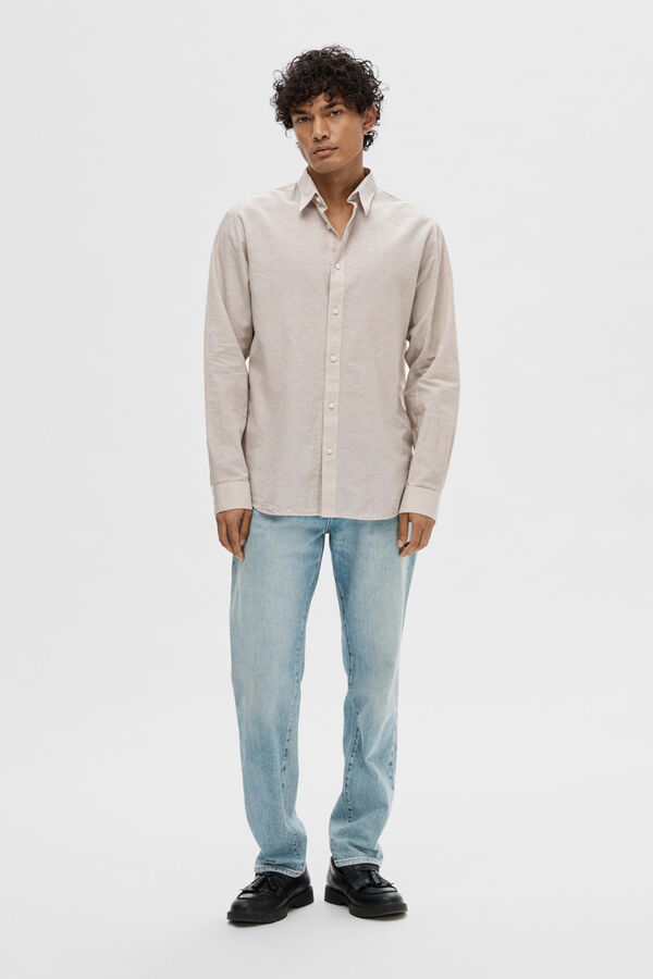 Cortefiel Slim-fit long-sleeved linen shirt Grey