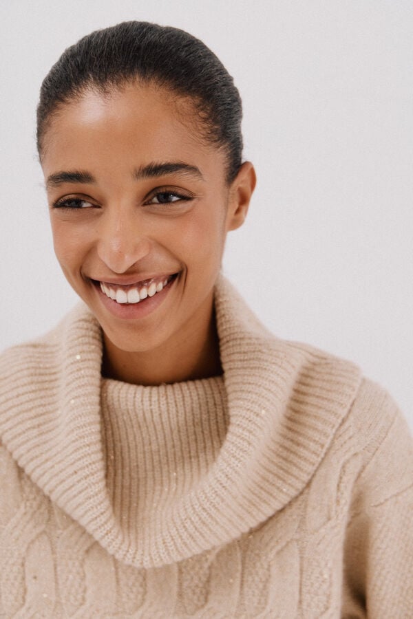 Cortefiel Jersey punto lentejuelas Beige