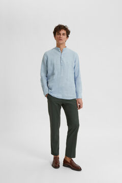 Cortefiel Camisa manga larga 100% lino Azul