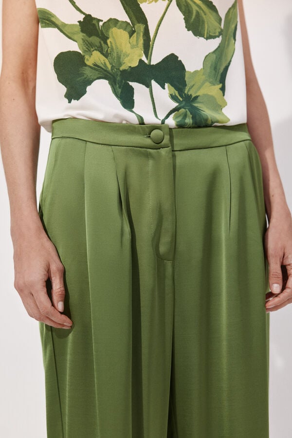 Cortefiel Palazzo trousers with pleats Green