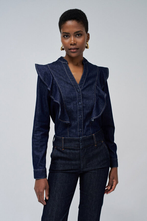 Salsa Jeans Camisa lightdenim com babados Azul