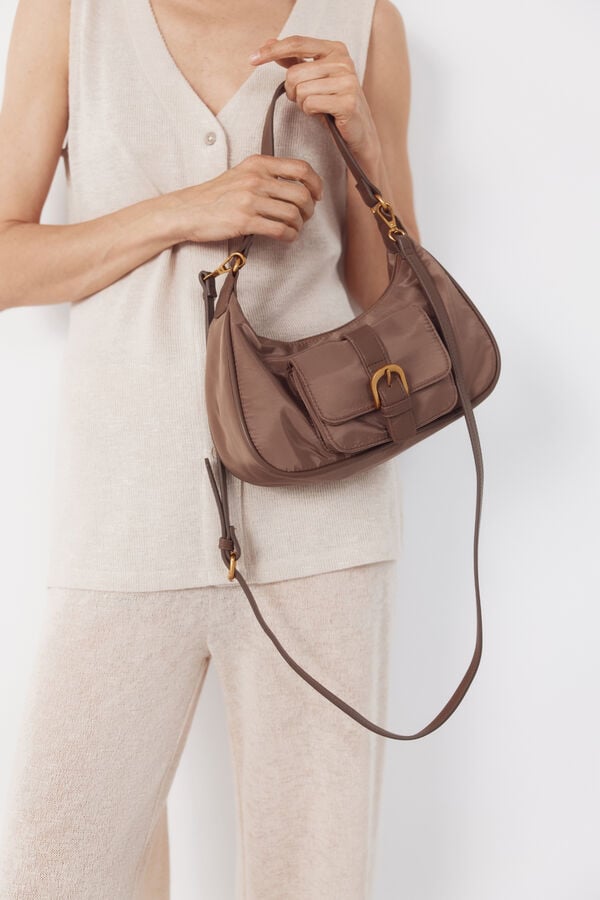 Cortefiel Multi-pocket baguette bag Beige