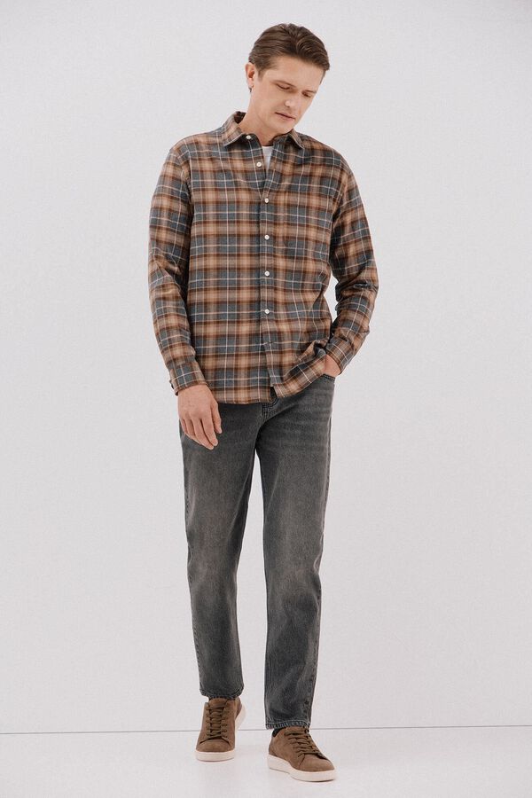Cortefiel Checked flannel shirt Camel
