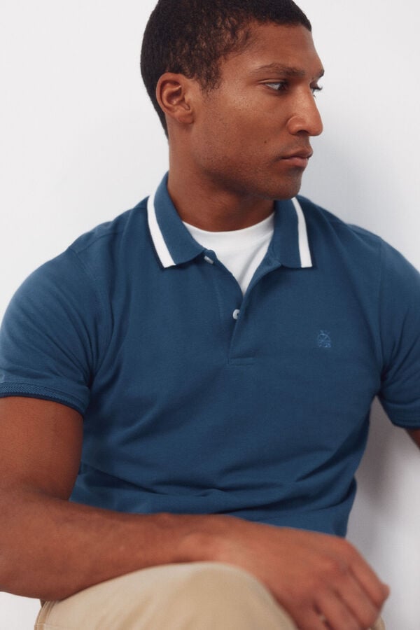 Cortefiel Fantasy neck structure polo shirt Blue