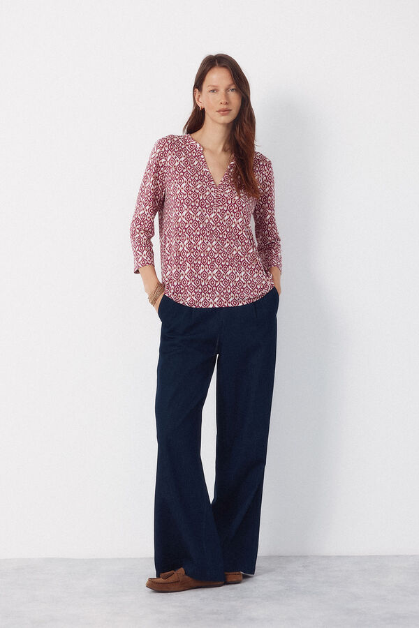 Cortefiel Basic top with mandarin collar Printed brown