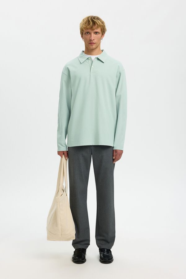 Selected Polo manga comprida relax Verde