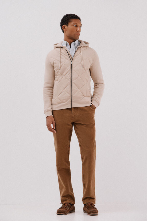 Cortefiel Cárdigan capucha tejido combinado Beige