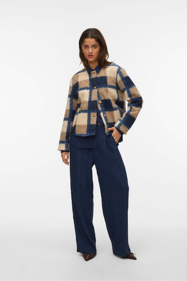 Vero Moda Casaco de borrego com estampado xadrez Azul