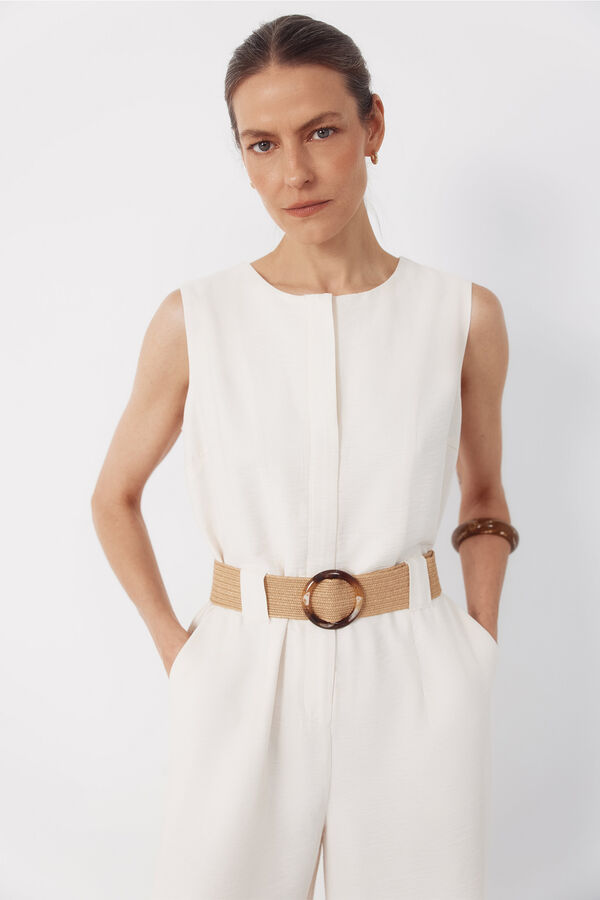 Cortefiel Belted jumpsuit Ivory