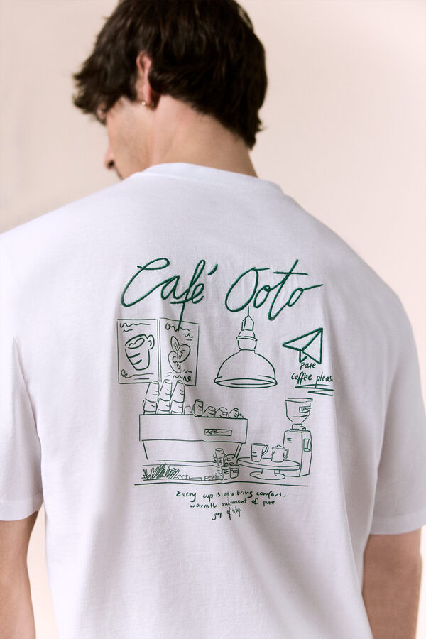 OOTO T-shirt gr&aacute;fica lavada Branco