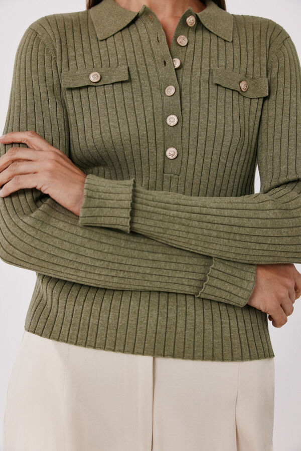 Cortefiel Ribbed button jumper Kaki