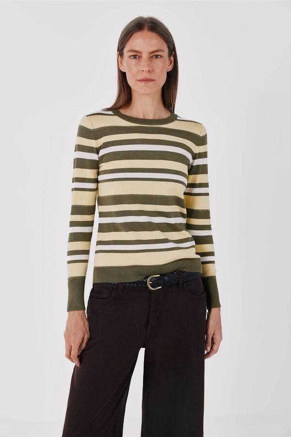 Cortefiel Multicoloured striped jumper Kaki