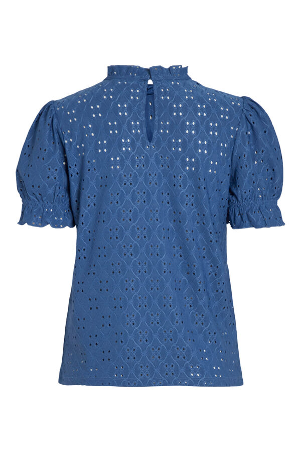 Cortefiel Puffed sleeve ruffle T-shirt Blue