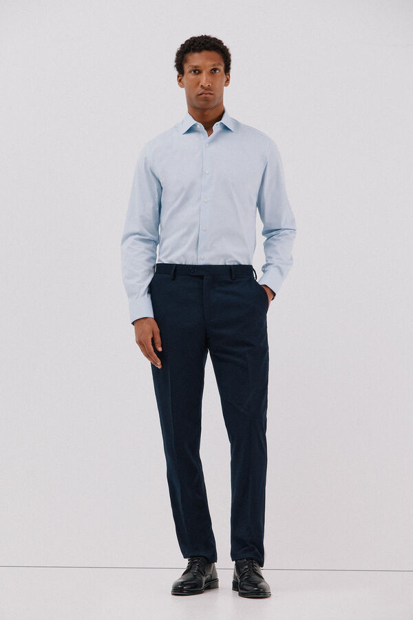 Cortefiel Plain easy-iron shirt with cufflinks Blue