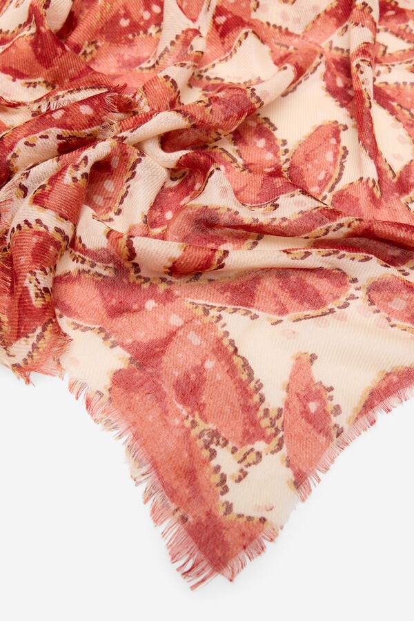 Cortefiel Scarf leaves Printed red