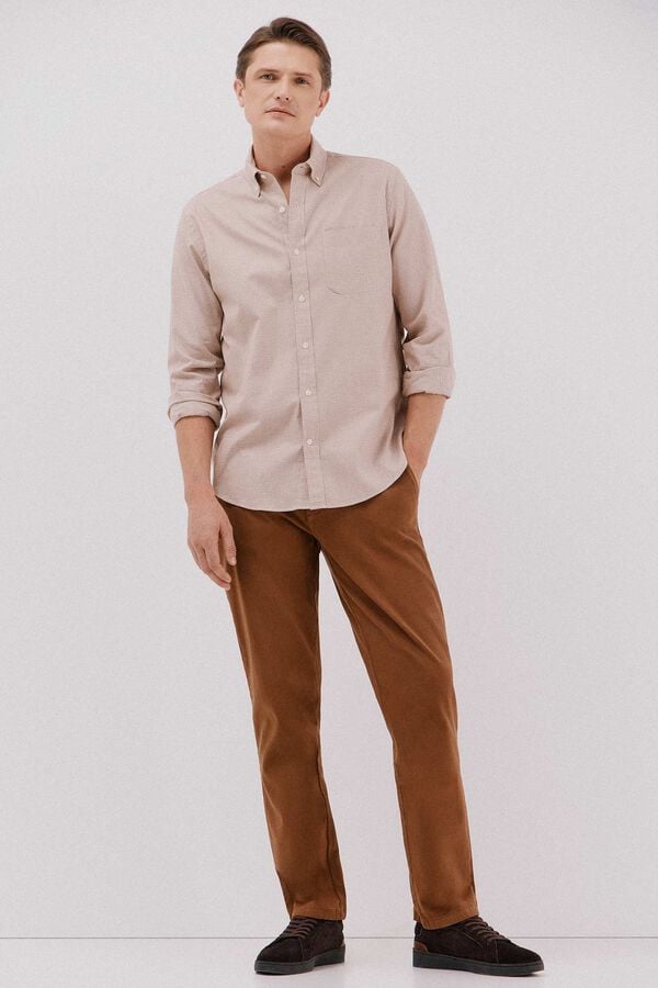 Cortefiel Checked twill shirt Camel
