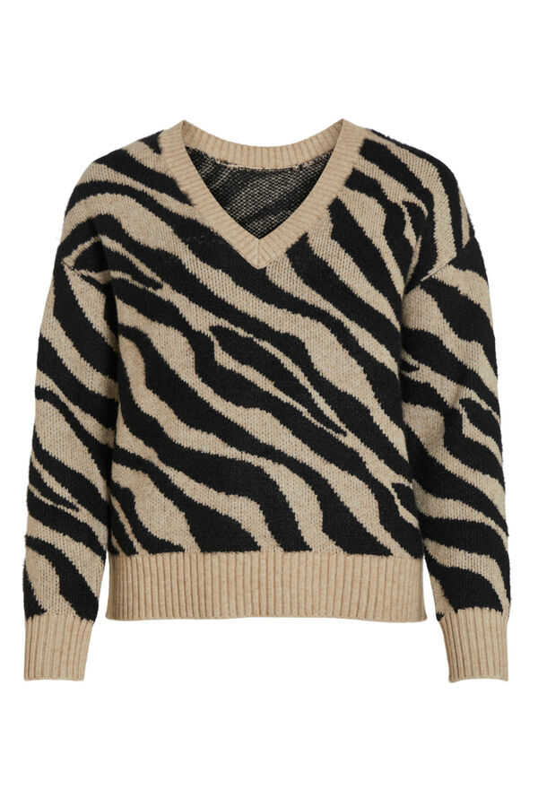 Vila Women's animal print jumper with V-neck Brown
