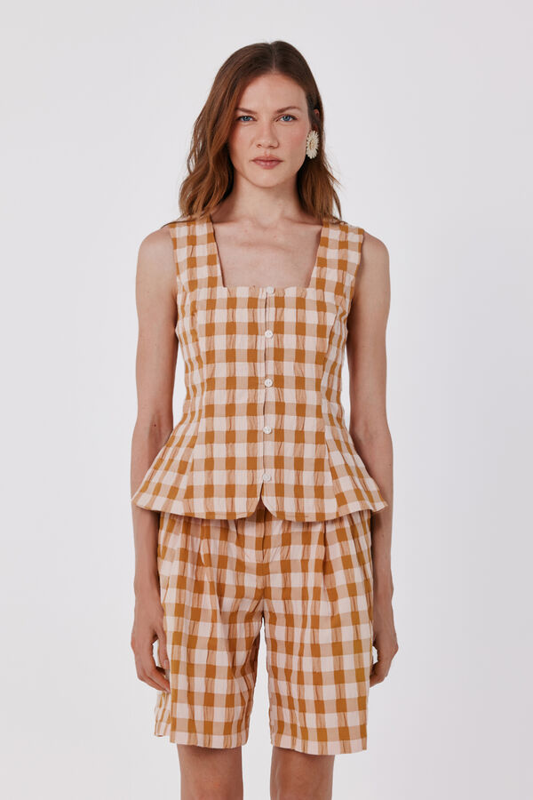 Cortefiel Top cuadros Vichy Estampado amarillo
