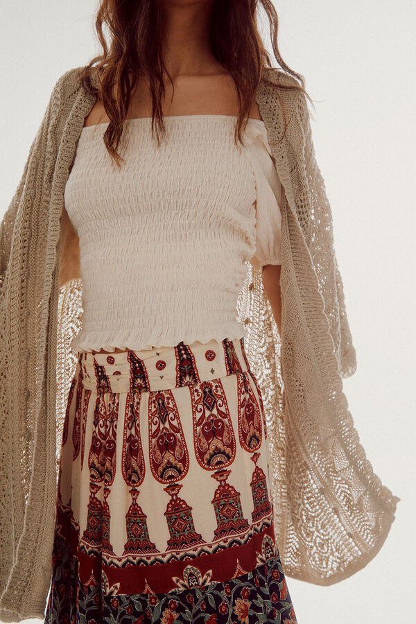 Cortefiel Open-knit poncho Nude