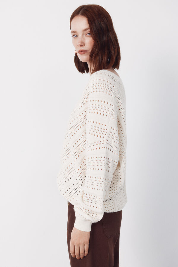 Cortefiel Jersey calado rayas Marfil