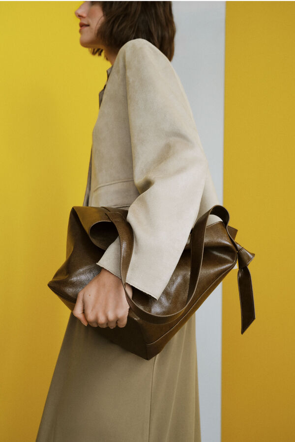 Cortefiel Bolso bucket nudo lazo Kaki