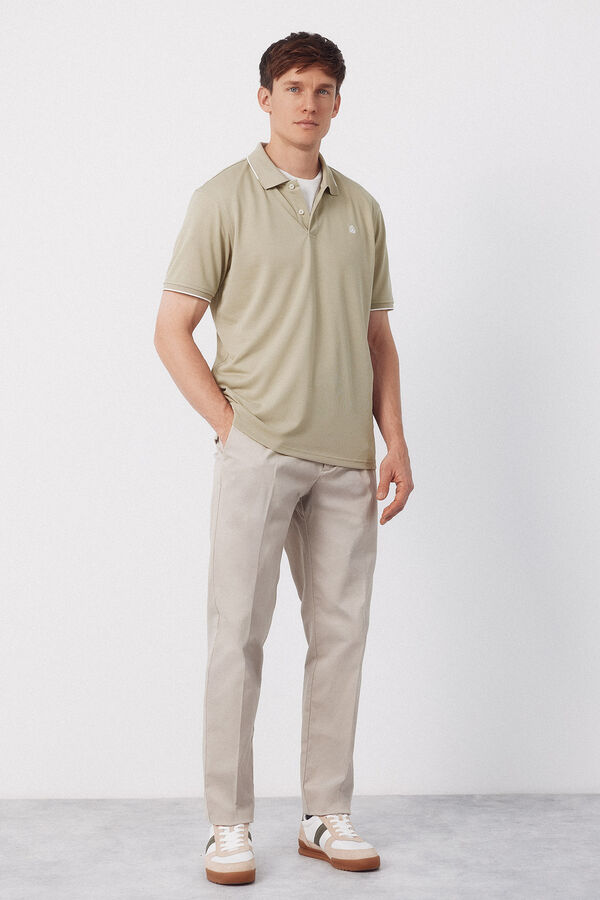 Cortefiel Coolmax&reg; jacquard collar polo shirt Beige