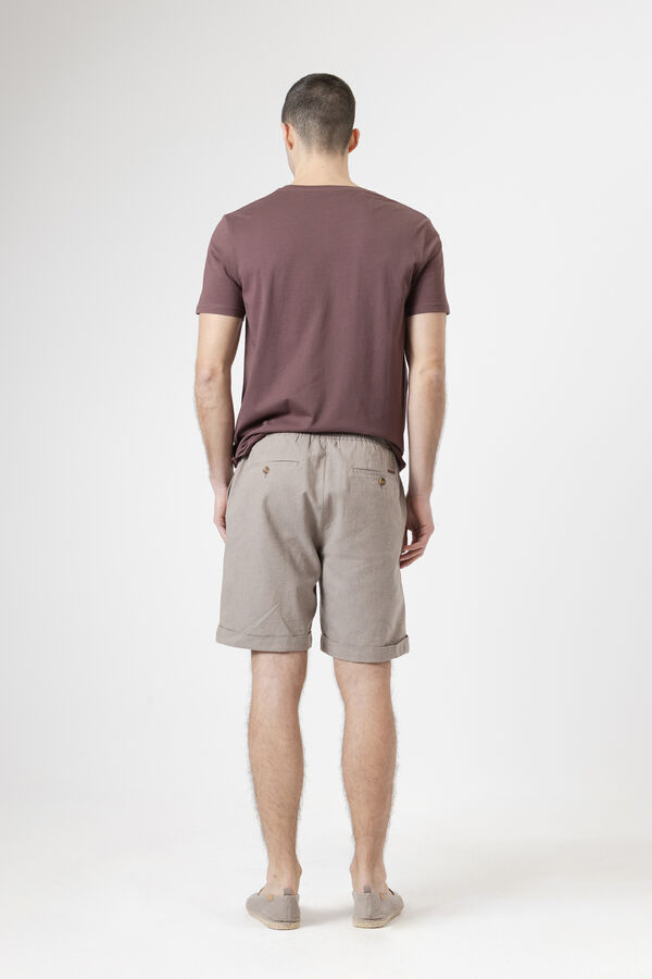 PuroEGO Bermuda em linho cintura el&aacute;stica Tostado