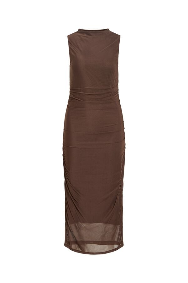 Vila Vestido midi drapeado Castanho