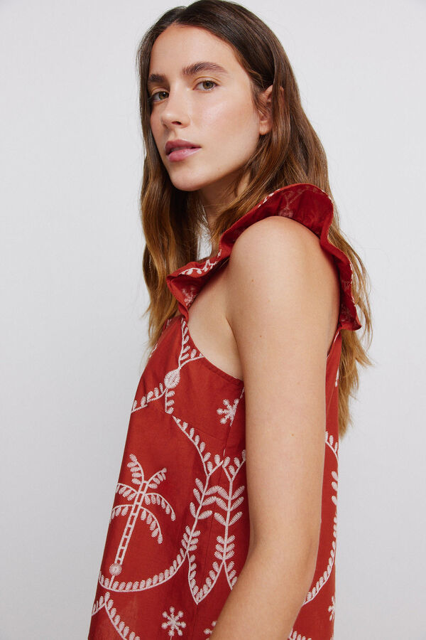 Vila Embroidered ruffle strap top Orange