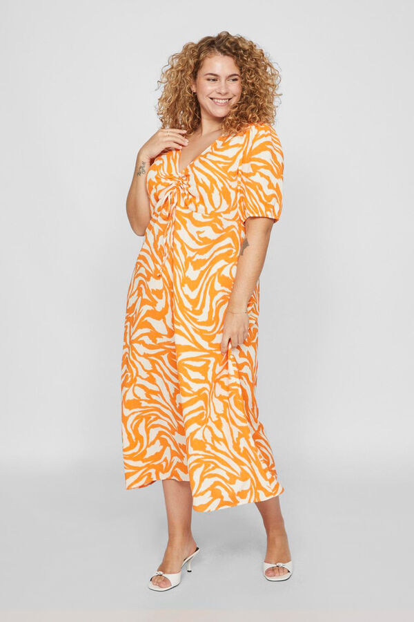 Evoked by Vila Vestido midi estampado manga corta curve Naranja