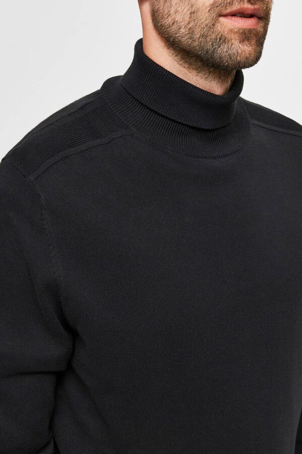 Cortefiel Organic cotton polo neck jumper Black