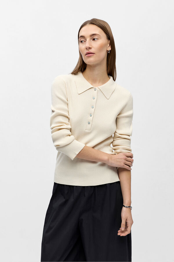 Object Camisola canelada gola polo Tostado