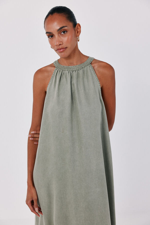 Cortefiel Halterneck denim dress Printed green
