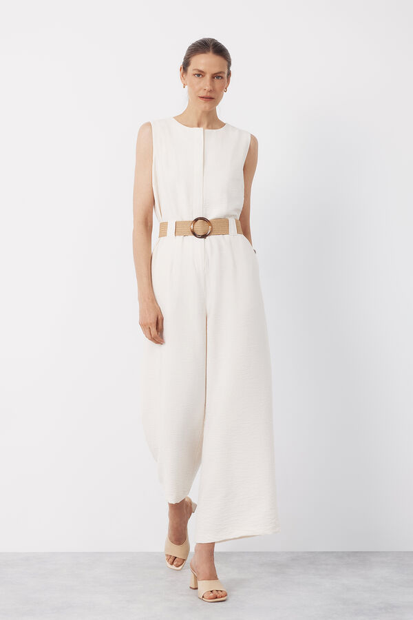 Cortefiel Belted jumpsuit Ivory