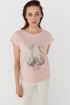 Cortefiel Pearl print dropped sleeve T-shirt Pink