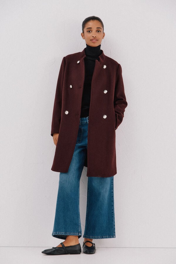 Cortefiel Double-breasted coat with gold buttons Maroon
