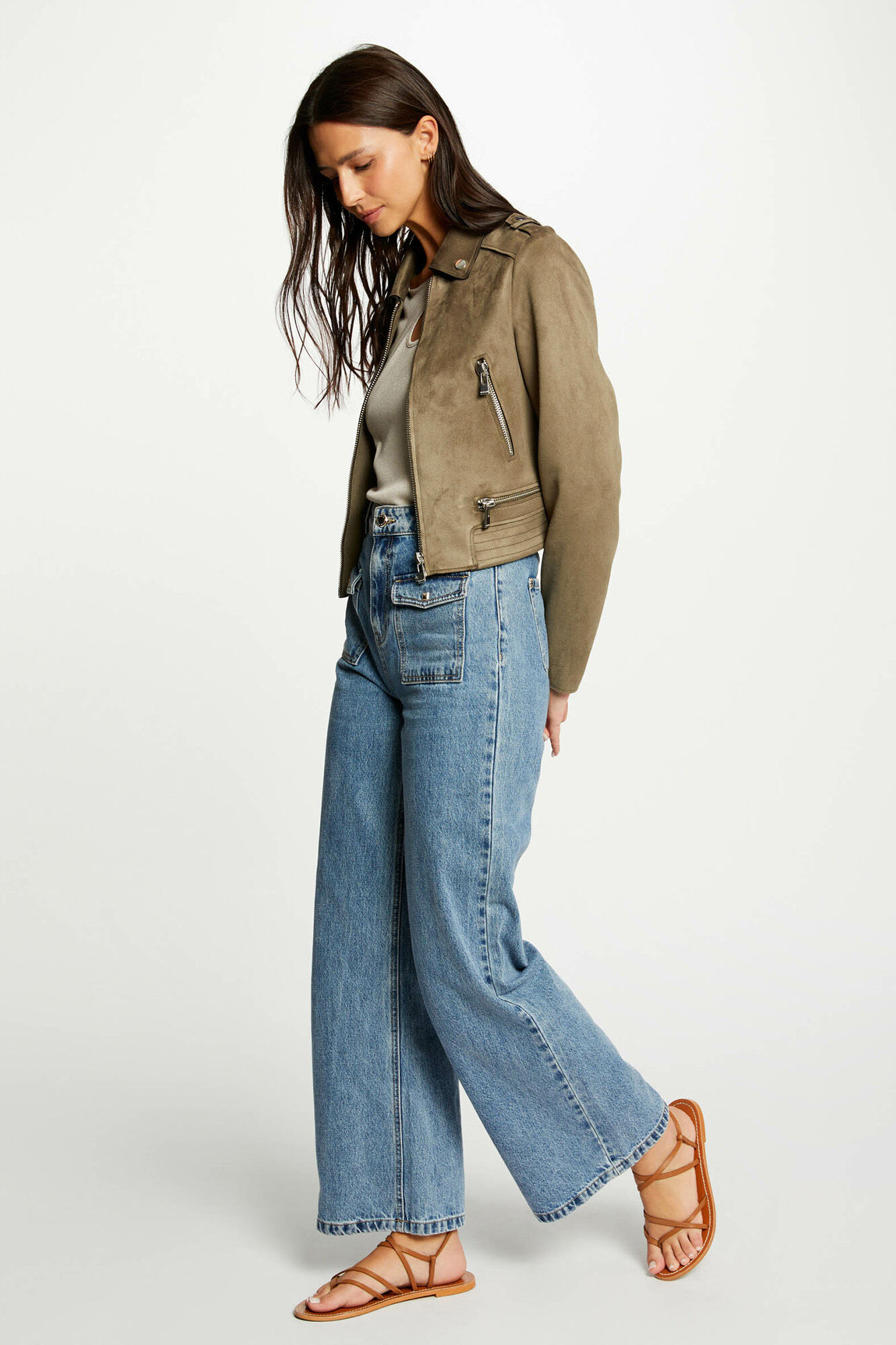Straight suede effect jacket Women s jackets Cortefiel