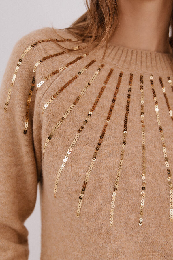 Cortefiel Jersey delantero lentejuelas. Beige