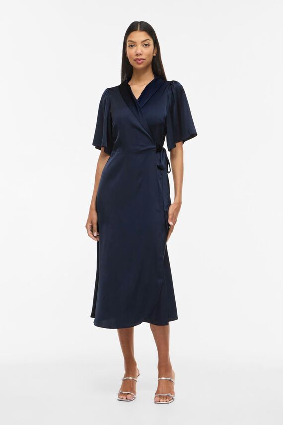 Vestido midi satinado cruzado