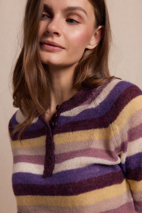 Slowlove Suéter riscas com botões Roxo