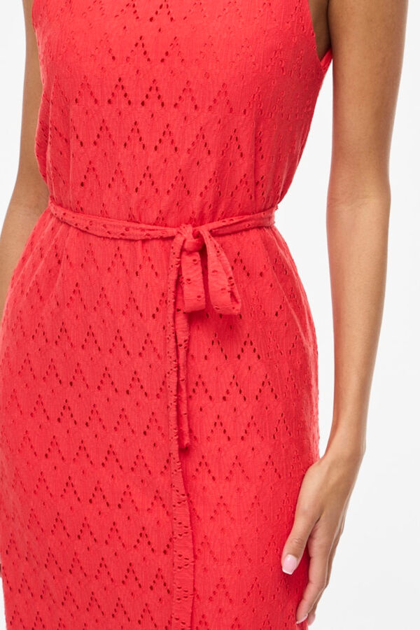 Vila Vestido midi con calados de algod&oacute;n Coral