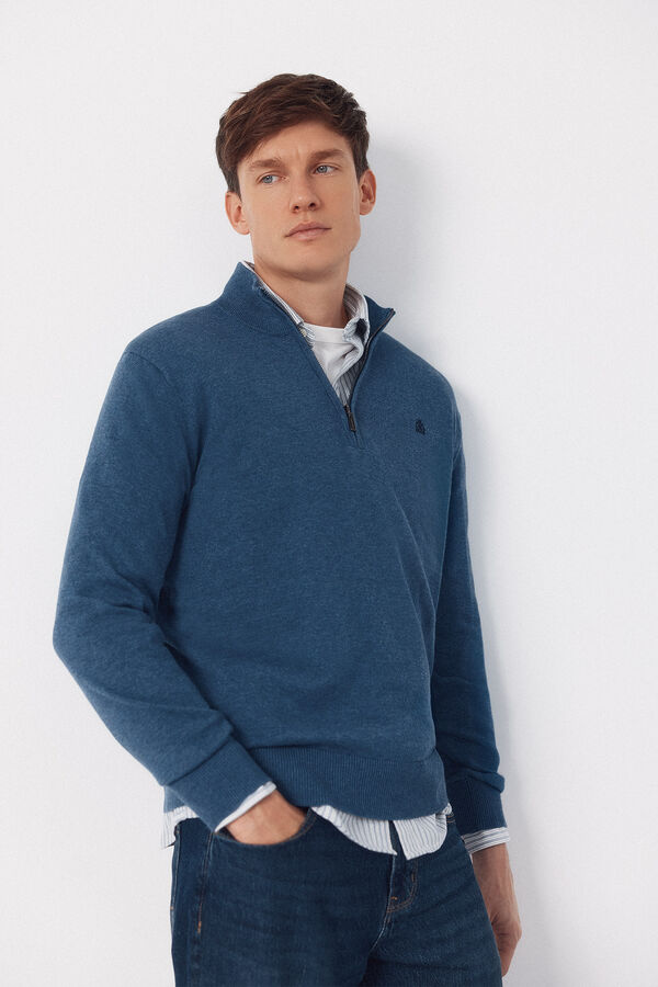 Cortefiel Cotton high neck sweater  Blue